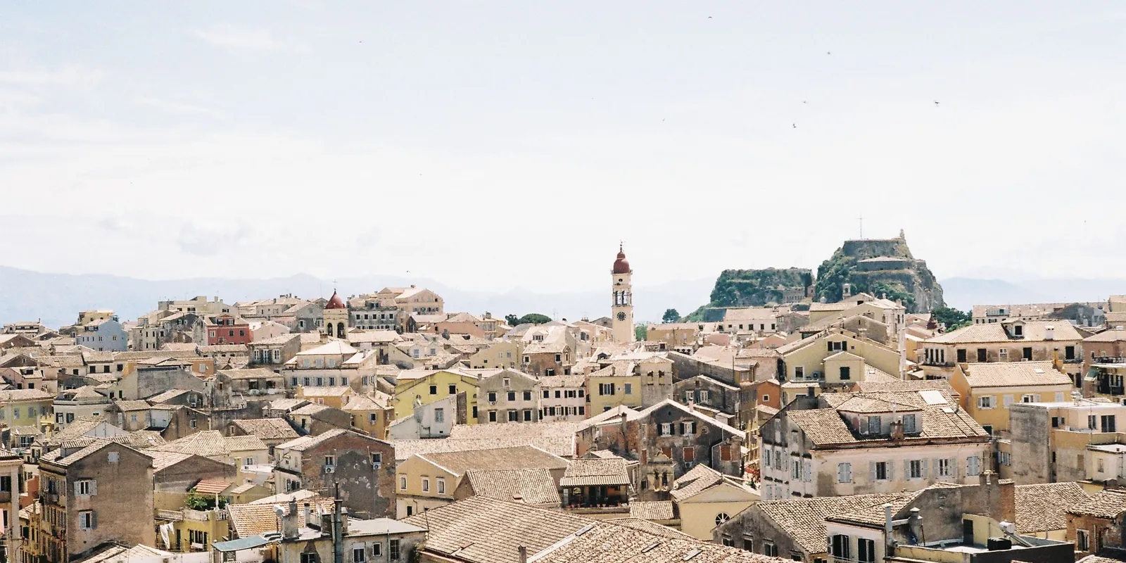 Corfu Old Town rooftops with the Old Fortress in the background