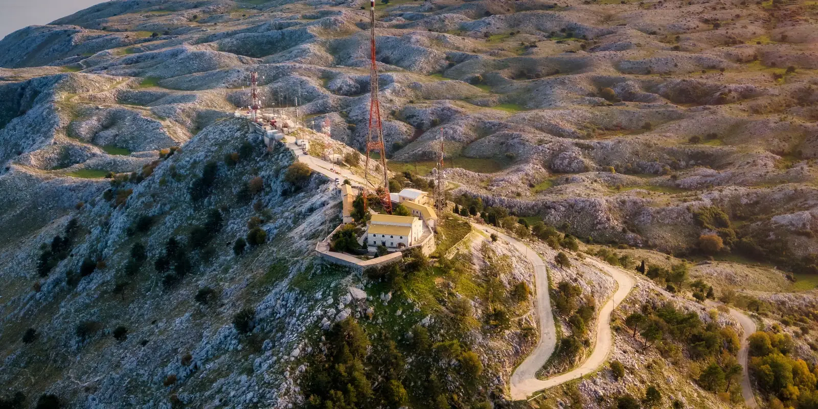 Aerial view of Mount Pantokrator, the highest mountain on Corfu
